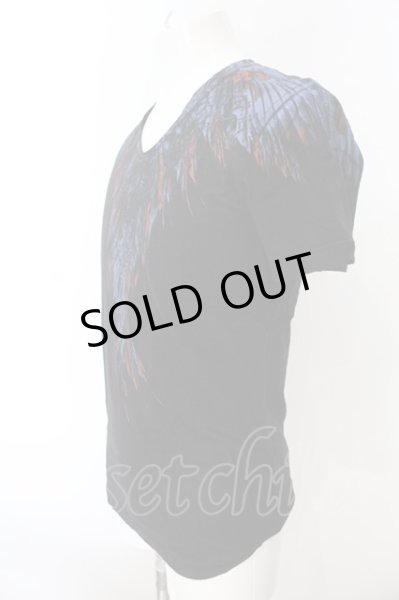 画像2: 14th Addiction / フェザープリントTシャツ 1 ブラック O-25-02-28-075-14-ts-YM-OS (2)