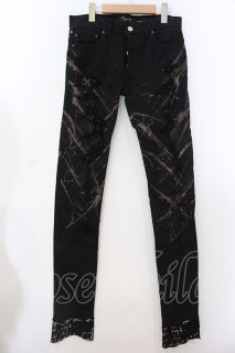 ファガッセン　BUTTLE 28 FAGASSENT / BATTLE ダメージデニムパンツ 28 ブラックxレッド