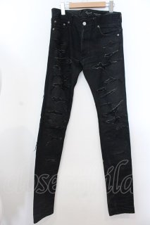 ファガッセン　BUTTLE 28 FAGASSENT / BATTLE ダメージデニムパンツ 28 ブラックxレッド