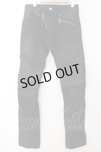 画像1: Obelisk / 蛇腹ライダースデニムパンツ 28 ブラック O-25-02-28-101-Ob-pa-YM-OS (1)