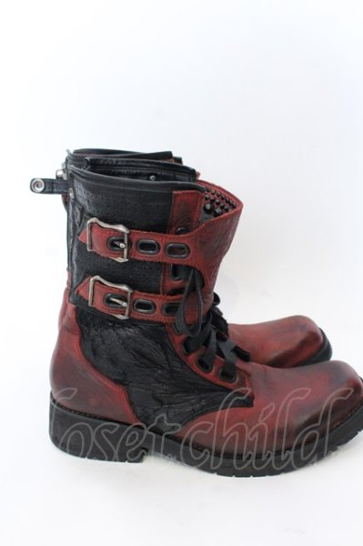 画像4: KMRii / Chrome Boots 11　ブーツ レッドｘブラック O-25-02-28-116-KM-sho-YM-ZT-S001 (4)