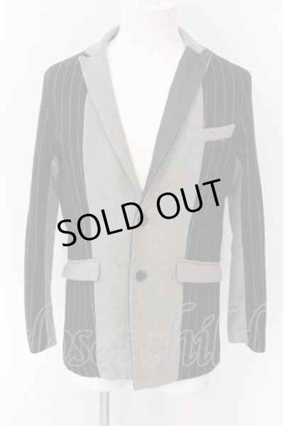 画像1: NO ID. / スイッチングドラペル2Bテーラードジャケット 1 ブラックｘグレー O-25-03-09-003-NO-ja-YM-ZT353 (1)