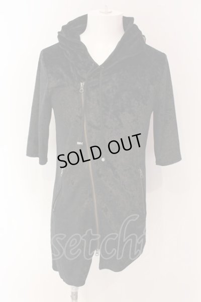 画像1: CIVARIZE / Greed アシンメトリーデザインクラッシュベロア5分袖パーカー 46 ブラック O-25-03-09-037-CI-to-YM-ZT354