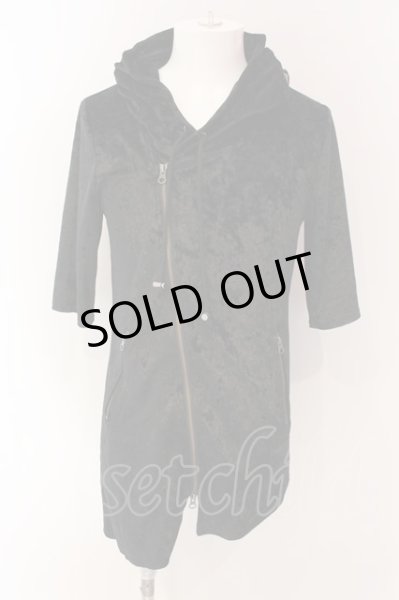 画像1: CIVARIZE / Greed アシンメトリーデザインクラッシュベロア5分袖パーカー 46 ブラック O-25-03-09-037-CI-to-YM-ZT354 (1)