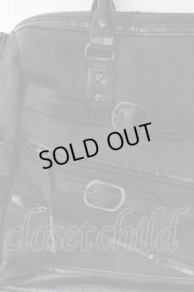 画像2: TORNADO MART / デニムPUライダースボストンバッグ F ブラック O-25-03-09-128-TO-ba-YM-OS (2)