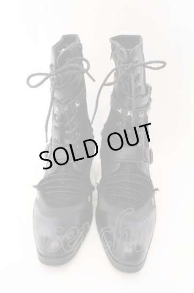 画像2: LOVEHUNTER / ポインテッドトゥベルトヒールレースアップブーツ 41（約26cm） ブラック O-25-03-09-144-LO-sho-YM-OS (2)