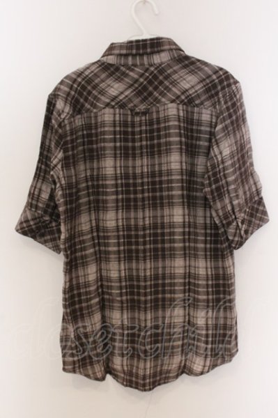 画像2: NO ID. / 半袖チェックネルシャツ 2 ブラウン系 O-25-03-13-057-NO-sh-YM-ZT343 (2)