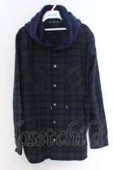 NO ID. BLACK / フード付きネルチェックシャツ 2 グリーンｘネイビー O-25-03-13-058-NO-sh-YM-ZT343