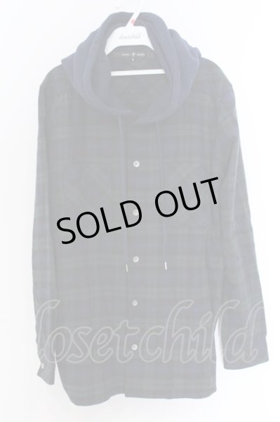 画像1: NO ID. BLACK / フード付きネルチェックシャツ 2 グリーンｘネイビー O-25-03-13-058-NO-sh-YM-ZT343 (1)