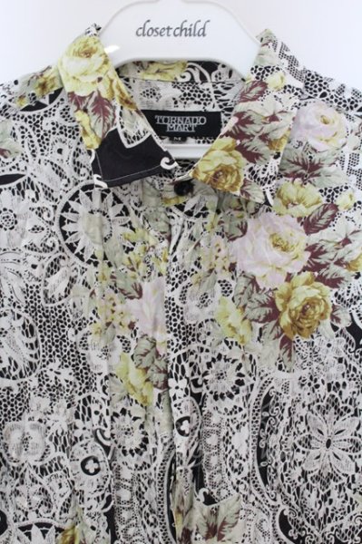 画像2: TORNADO MART / レースプリントジャガード比翼シャツ M ブラックｘホワイト O-25-03-13-011-TO-sh-YM-ZT336 (2)