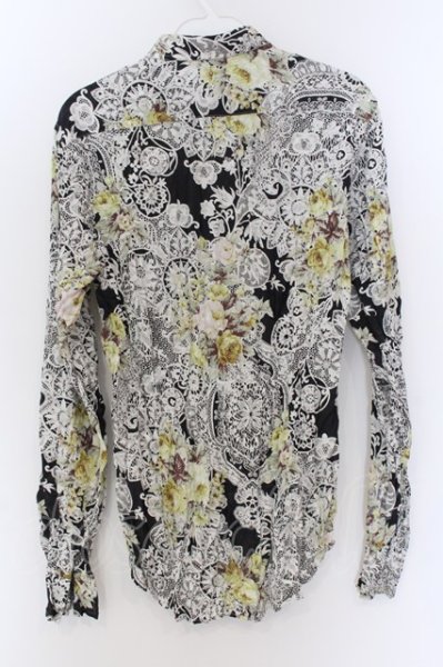 画像3: TORNADO MART / レースプリントジャガード比翼シャツ M ブラックｘホワイト O-25-03-13-011-TO-sh-YM-ZT336 (3)