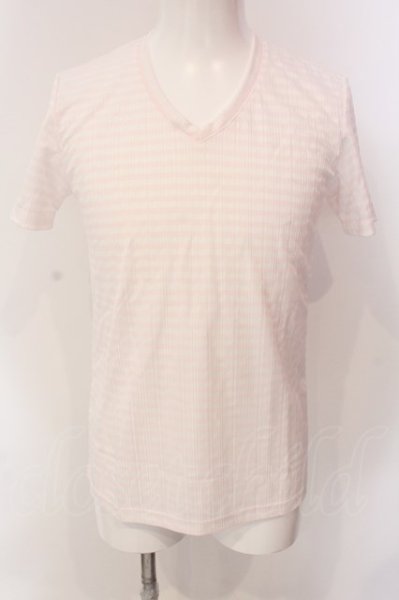 画像1: Zero by TORNADO MART / ボーダーVネックTシャツ L 薄ピンク O-25-03-16-007-Ze-ts-YM-ZT245 (1)