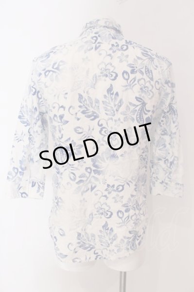 画像2: BERNINGS-SHO / ボタニカルデザイン七分袖シャツ L ホワイトｘブルー O-25-03-18-011-BE-sh-YM-ZT030 (2)