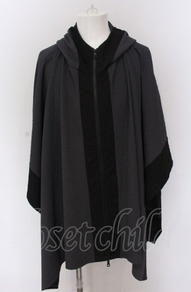 画像1: NO ID. BLACK / ドローストリングスフーデッドポンチョ ONE グレー O-25-04-04-007-NO-ja-YM-ZT246 (1)