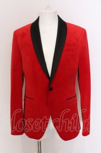 ZARA / ベルベットショールカラージャケット EU48 レッドｘブラック O-25-04-04-017-ZA-ja-YM-ZT245
