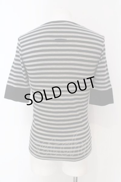 画像2: NO ID. / ボーダーVネック六分袖カットソー 1 グレーｘブラック O-25-04-06-033-NO-to-YM-ZT267 (2)