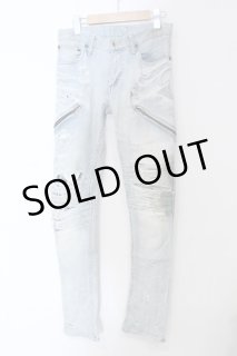 LGB / S-WOLF ステッチバイカーデニムパンツ 32 ブラックxレッド O-24