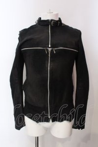 14th Addiction / Cross Zip Leather ジャケット 1 ブラック（ムラ染色） O-25-04-06-063-14-ou-YM-OS