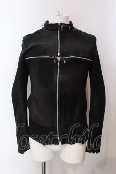 画像1: 14th Addiction / Cross Zip Leather ジャケット 1 ブラック（ムラ染色） O-25-04-06-063-14-ou-YM-ZT-ML038