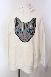 NO ID. BLACK / CATスパンコールBIGパーカー ONE ホワイト O-25-04-06-067-NO-to-YM-ZT266