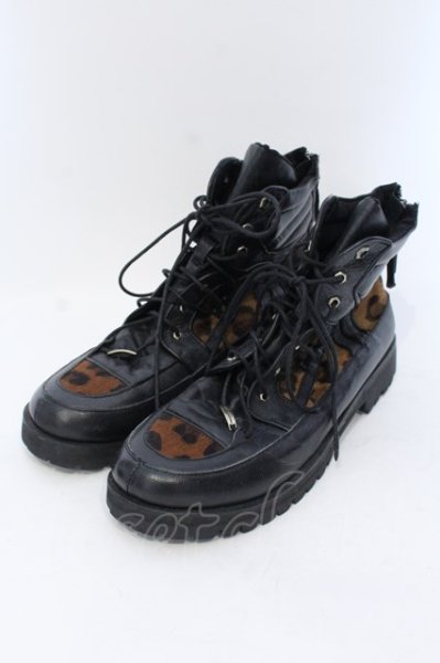 画像1: 14th Addiction / LEGION SHOES03 シューズ 約28cm ブラックｘハラコレオパード O-25-04-06-081-14-sho-YM-ZT-S001 (1)
