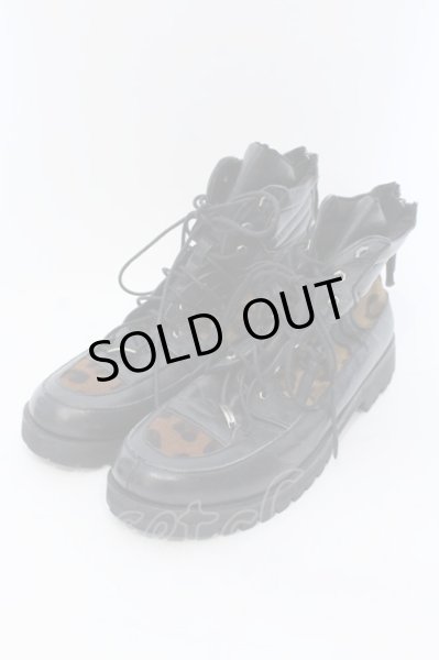 画像1: 14th Addiction / LEGION SHOES03 シューズ 約28cm ブラックｘハラコレオパード O-25-04-06-081-14-sho-YM-ZT-S001 (1)