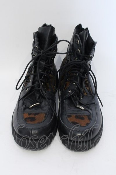 画像2: 14th Addiction / LEGION SHOES03 シューズ 約28cm ブラックｘハラコレオパード O-25-04-06-081-14-sho-YM-ZT-S001 (2)