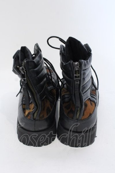 画像4: 14th Addiction / LEGION SHOES03 シューズ 約28cm ブラックｘハラコレオパード O-25-04-06-081-14-sho-YM-ZT-S001 (4)