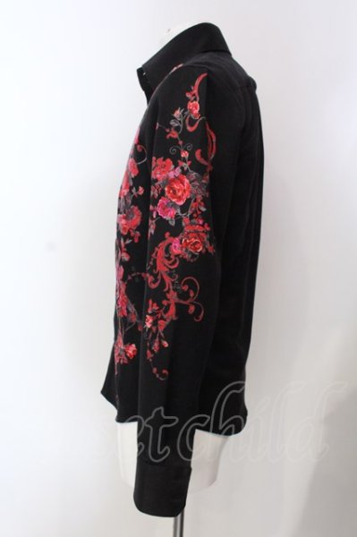 画像2: TORNADO MART / ポリスウェードアシンメトリーフラワーシャツ M ブラック O-25-04-06-010-TO-sh-YM-ZT257 (2)