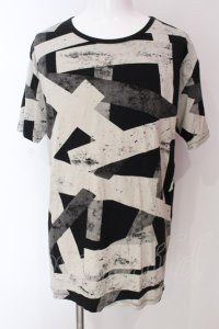 CIVARIZE / 総柄ロングワイドTシャツ 46 ブラック O-25-04-10-048-CI-ts-YM-ZT111