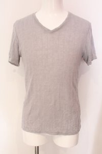TORNADO MART / シワテレコVネックTシャツ  グレー O-25-04-10-068-TO-ts-YM-ZT144