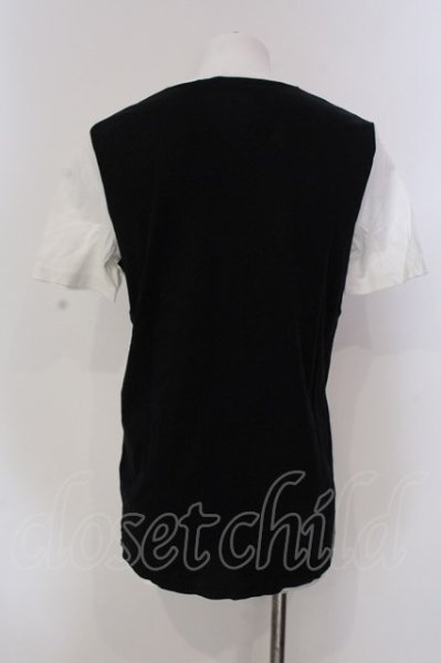 画像2: NO ID. / コットンリヨセルスムースVネックTシャツ 1 ブラックｘホワイト O-25-04-10-086-NO-ts-YM-ZT042 (2)