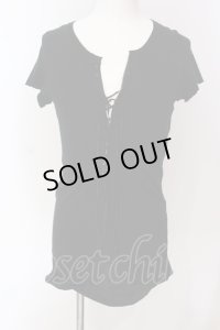 IFSIXWASNINE / LACE UP/HS/M　ストライプTシャツ【メンズ1】 1 ブラック O-25-04-10-011-IF-to-YM-OS