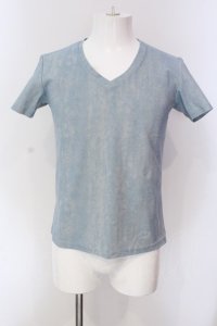 TORNADO MART / ハーフデニムプリントハイテンション半袖Tシャツ M サックス O-25-04-10-015-TO-ts-YM-ZT313
