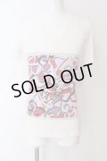 SEANA / スクエアナンバーVネックTシャツ L ホワイトｘピンク O-25-04-10-022-SE-ts-YM-OS