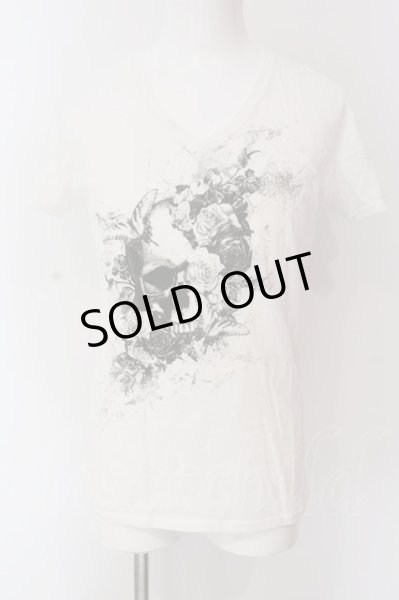 画像1: MURDER LICENSE / フラワースカルVネックTシャツ 48 ホワイト O-25-04-10-023-MU-ts-YM-OS (1)