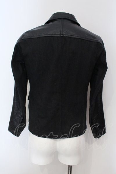 画像2: SHELLAC / カウレザー切り替えデニムトラッカージャケット 44 ブラック O-25-05-22-043-SH-ja-YM-ZT-ML036 (2)