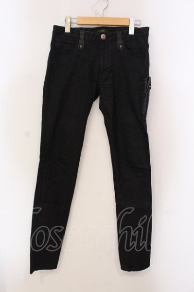 画像1: Obelisk / レザーポケットコーティングストレッチテニムパンツ 30 ブラック O-25-05-22-011-Ob-pa-YM-ZT361 (1)