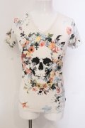 CIVARIZE / BitingフラワースカルVネックTシャツ 44 ホワイト O-25-05-22-032-CI-ts-YM-OS