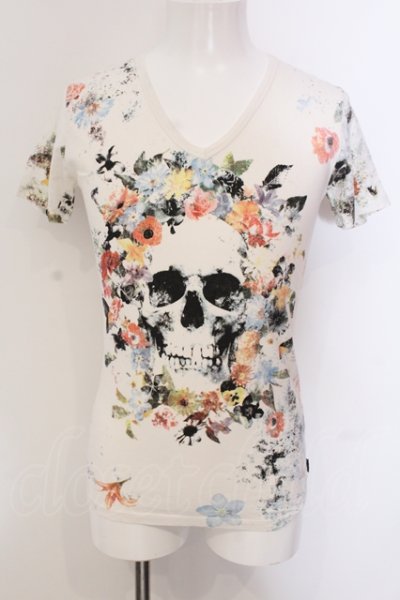 画像1: CIVARIZE / BitingフラワースカルVネックTシャツ 44 ホワイト O-25-05-22-032-CI-ts-YM-OS