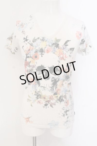 画像1: CIVARIZE / BitingフラワースカルVネックTシャツ 44 ホワイト O-25-05-22-032-CI-ts-YM-ZT360 (1)