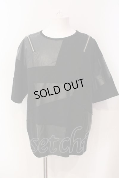画像1: CIVARIZE / PUレザー切り替えパッチワークショルダーZIP Tシャツ F ブラック O-25-05-25-014-CI-ts-YM-OS