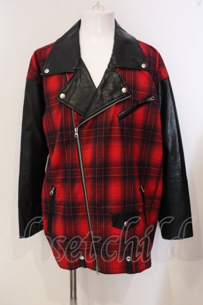 画像1: CIVARIZE / PUドッキングライダースジャケット F ブラックｘレッド O-25-05-25-021-CI-ou-YM-OS
