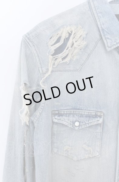 画像2: Moonage Devilment / S'exprimerコラボ　ダメージデニムシャツ 44 ライトインディゴ O-25-05-31-055-Mo-sh-YM-ZT373 (2)