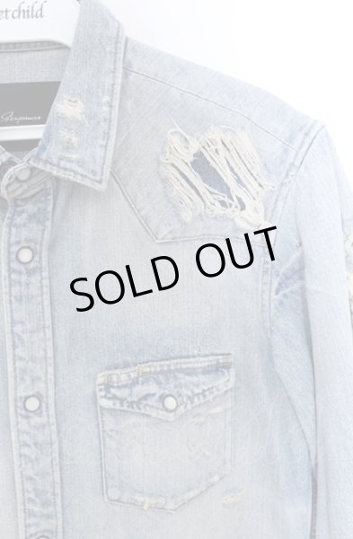 画像3: Moonage Devilment / S'exprimerコラボ　ダメージデニムシャツ 44 ライトインディゴ O-25-05-31-055-Mo-sh-YM-ZT373 (3)
