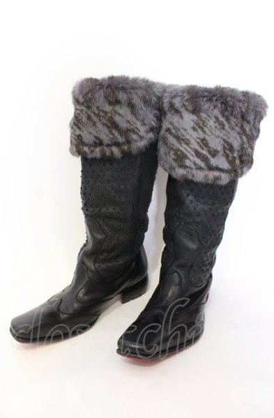 画像1: Hiromu Takahara / ミックスアニマルロングブーツ 41（約27.5） ブラック O-25-05-31-110-Hi-sho-YM-ZT-S003 (1)