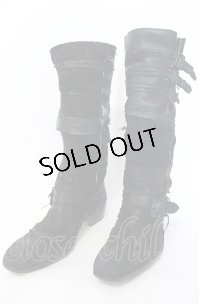 画像1: Hiromu Takahara / スカルバックルベルテッドロングブーツ 42（約27cm） ブラック（デストロイ） O-25-05-31-111-Hi-sho-YM-ZT-S001 (1)