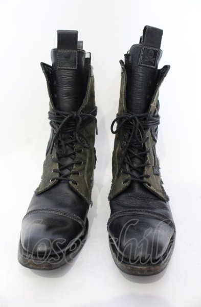 画像2: Hiromu Takahara / ワッペンレイヤードブーツ 42（約27cm） カーキｘブラック O-25-05-31-124-Hi-sho-YM-ZT-S006 (2)