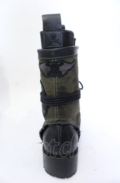 画像6: Hiromu Takahara / ワッペンレイヤードブーツ 42（約27cm） カーキｘブラック O-25-05-31-124-Hi-sho-YM-ZT-S006 (6)
