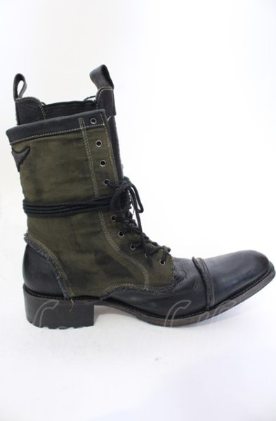 画像9: Hiromu Takahara / ワッペンレイヤードブーツ 42（約27cm） カーキｘブラック O-25-05-31-124-Hi-sho-YM-ZT-S006 (9)